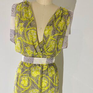 Jill Stuart Silk Yellow and Black V-Neck Mini Dress Size 2, Like New!